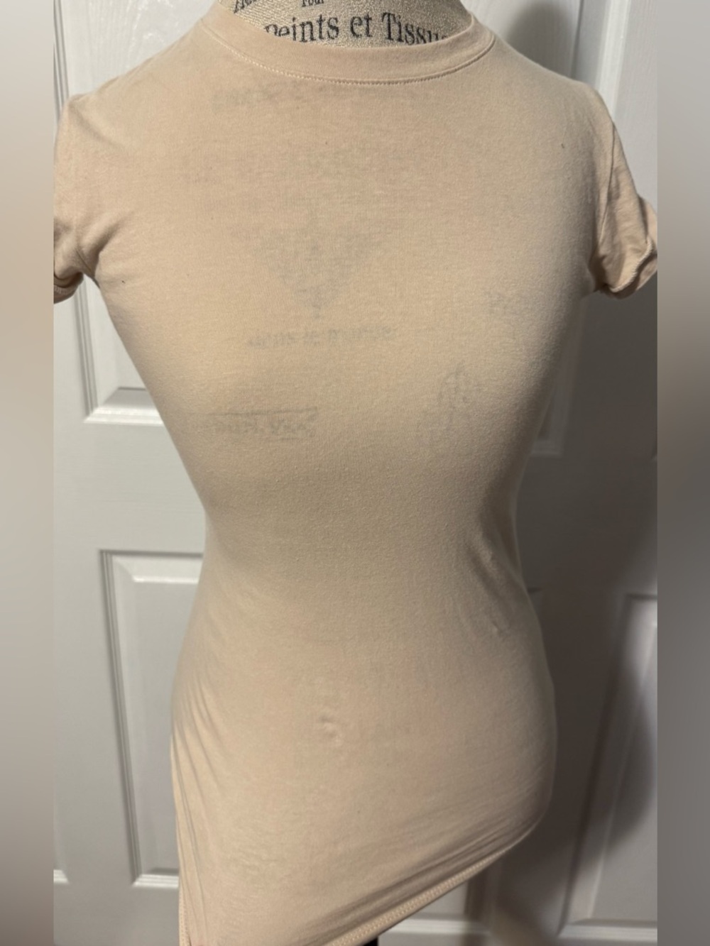 Poof! Beige Cream Nude Classic Short-Sleeve Crewneck Top